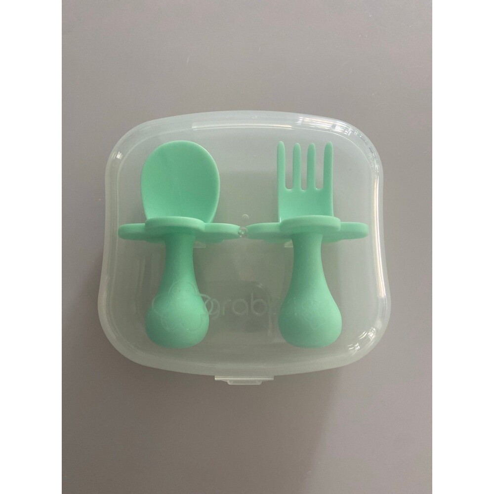 Grabease Toddler Utensil Set – Spoon & Fork with Case – Teal